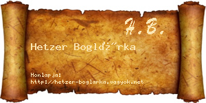 Hetzer Boglárka névjegykártya